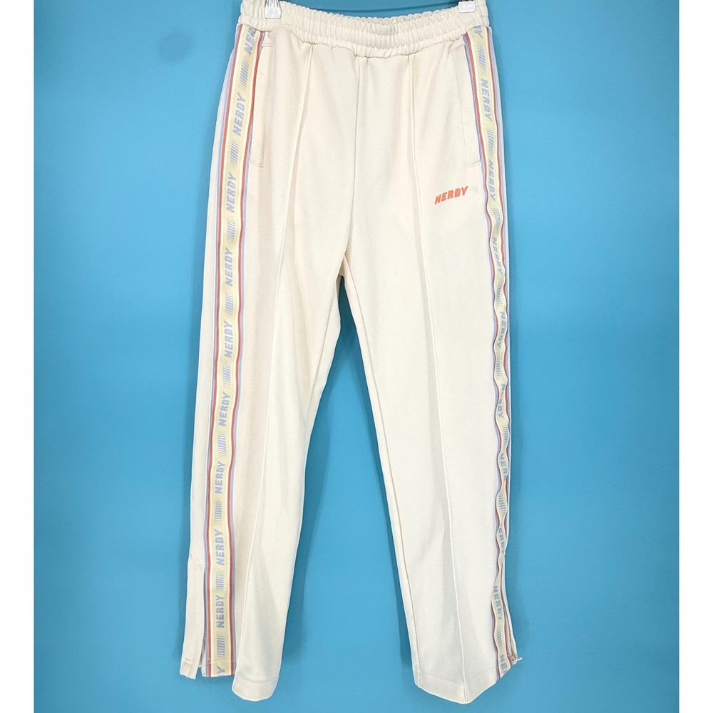 Nerdy Cream Logo Tape Track Pants Women Cream‎ Straight Leg Joggers Size Small